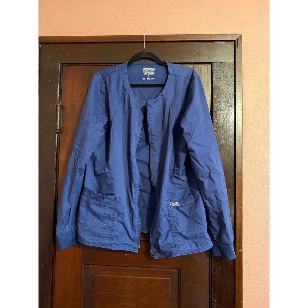Cherokee Workwear Core Stretch Navy Blue Zip Front Scrub Jacket Womens Large